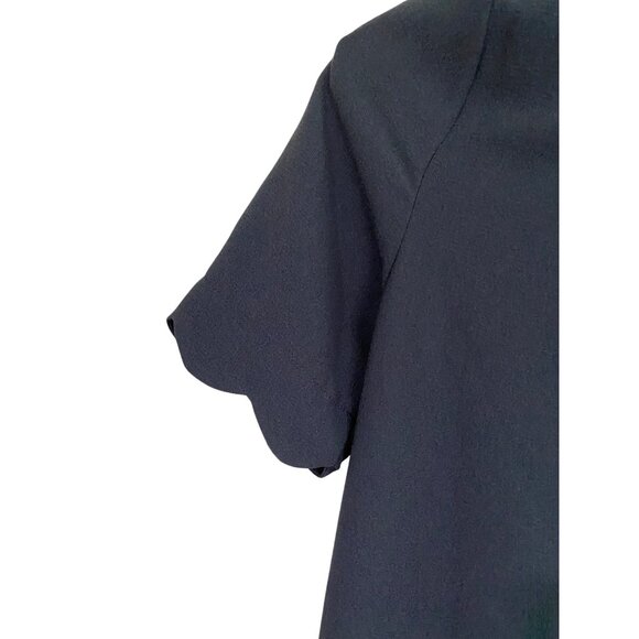 Navy Blue Scalloped Hem & Sleeve Short Dress By Monteau Los Angeles - Size M NWT - Picture 3 of 5